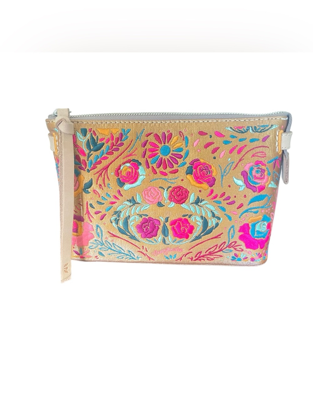 Consuela Embroidered Tan Wristlet Crossbody